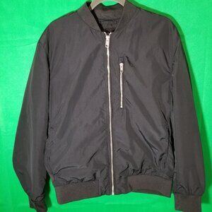 H&M Black Bomber Jacket Men Medium Zip Up Lightweight Casual Streetwear